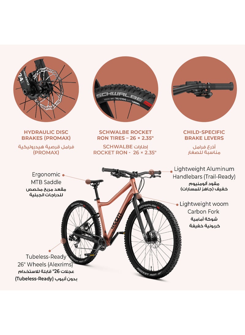 Woom OFF 6 Kids Mountain Bike|26-inch Wheels|Rigid Fork|Hydraulic Disc Brakes|Lightweight Aluminum Youth MTB|Terra Coppa|Ages 10-14 - Image 2