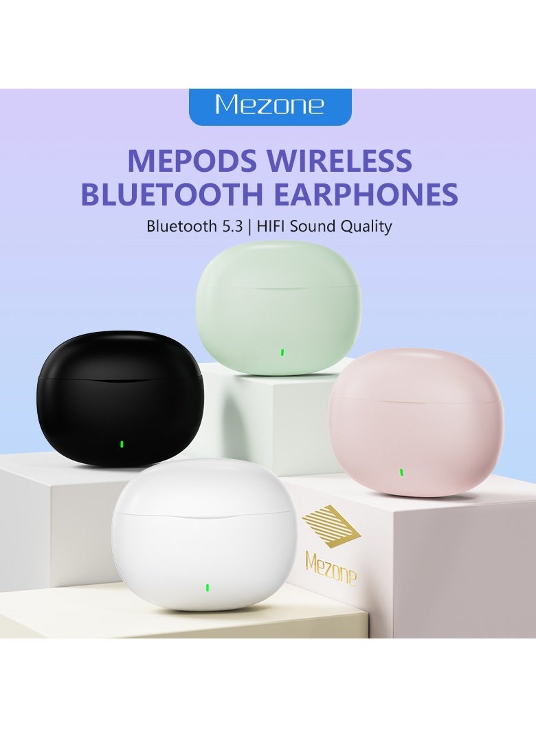 Mezone - MEPODS True Wireless Bluetooth Earbuds with Touch Control, Powerful Bass, Bluetooth 5.3 Earphones, 5-6 Hours Playtime & Built-in Microphone, White - Image 1