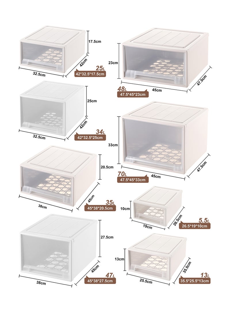 Ollieroo صندوق تخزين بلاستيكي بيج مع عجلات - منظم PP قابل للتكديس مع درج سهل السحب وعجلات سهلة التركيب للتخزين في الخزانة وغرفة النوم والمكتب، 45 × 38 × 20.5 سم - Image 3