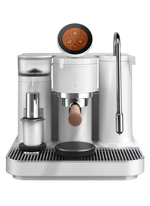 Espresso Machine White – 58mm Portafilter, In-Built Grinder & 1kg Scale, PID Control, 360° Adjustable Steam Wand, Magnetic Dosing Cup, Dual Boiler, Group-Head Heater, Barista Coffee Maker 220-240V