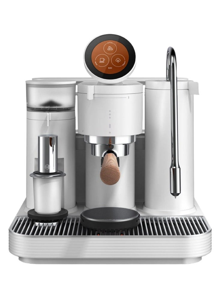 Espresso Machine White – 58mm Portafilter, In-Built Grinder & 1kg Scale, PID Control, 360° Adjustable Steam Wand, Magnetic Dosing Cup, Dual Boiler, Group-Head Heater, Barista Coffee Maker 220-240V
