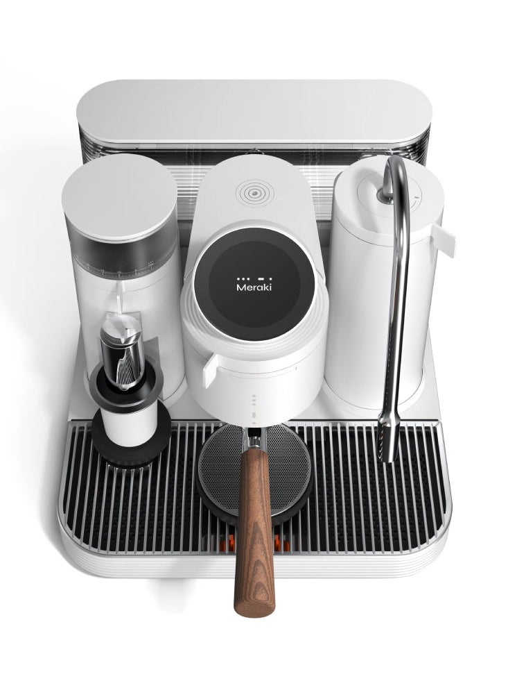 Espresso Machine White – 58mm Portafilter, In-Built Grinder & 1kg Scale, PID Control, 360° Adjustable Steam Wand, Magnetic Dosing Cup, Dual Boiler, Group-Head Heater, Barista Coffee Maker 220-240V