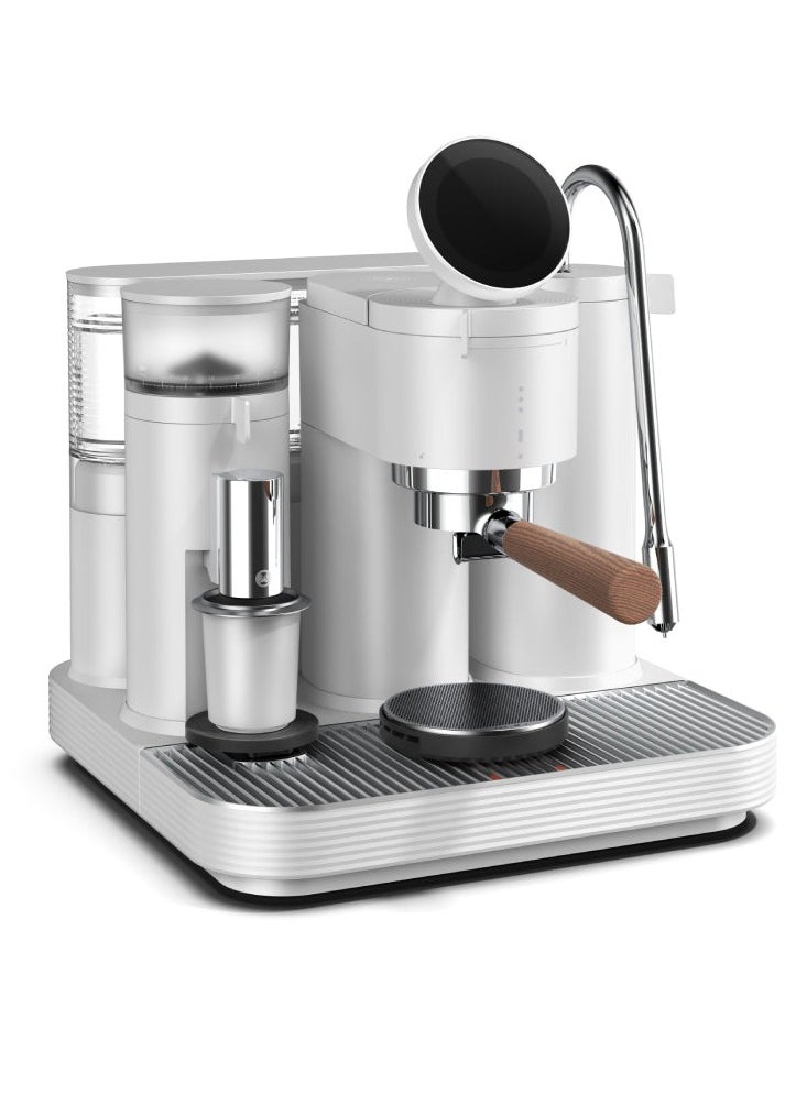 Espresso Machine White – 58mm Portafilter, In-Built Grinder & 1kg Scale, PID Control, 360° Adjustable Steam Wand, Magnetic Dosing Cup, Dual Boiler, Group-Head Heater, Barista Coffee Maker 220-240V