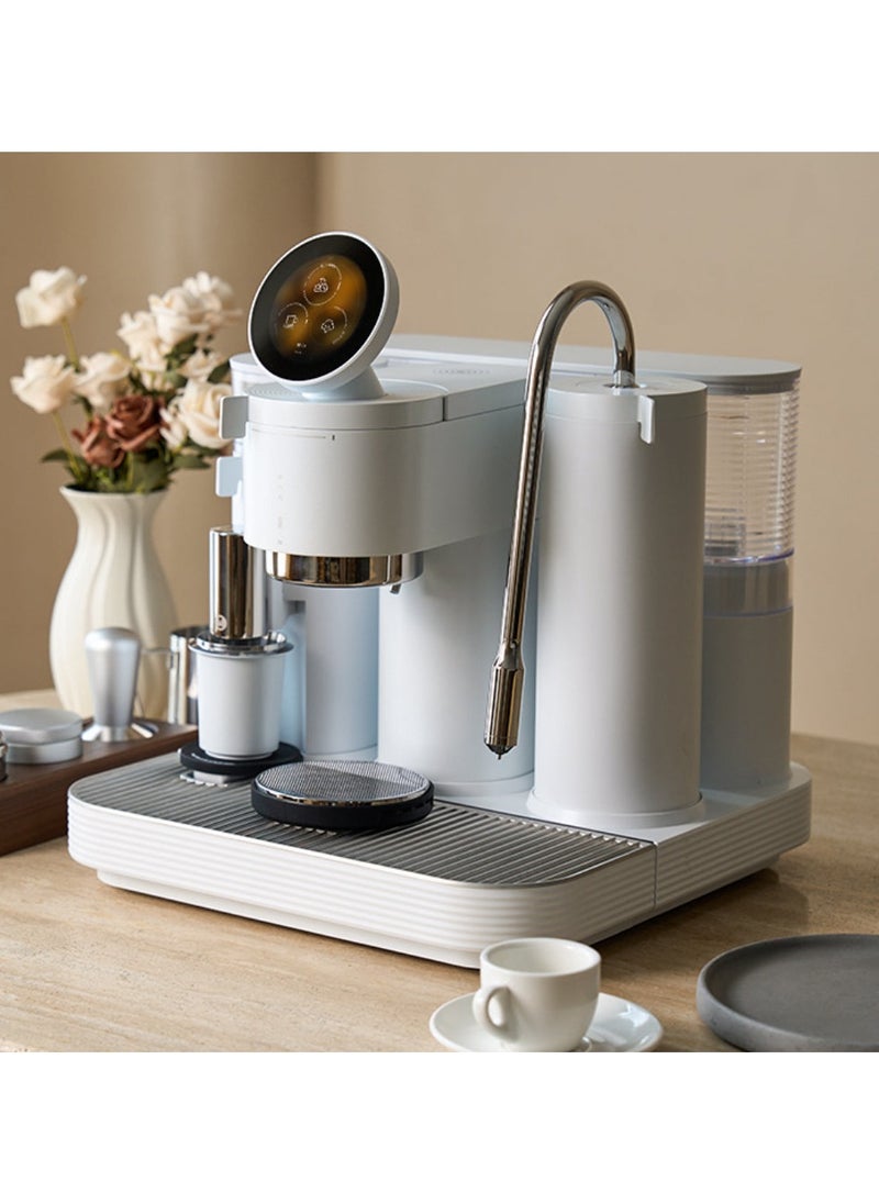 Espresso Machine White – 58mm Portafilter, In-Built Grinder & 1kg Scale, PID Control, 360° Adjustable Steam Wand, Magnetic Dosing Cup, Dual Boiler, Group-Head Heater, Barista Coffee Maker 220-240V