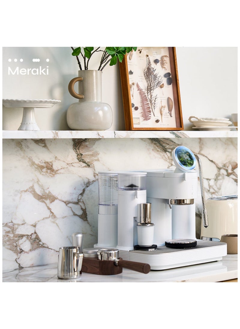 Espresso Machine White – 58mm Portafilter, In-Built Grinder & 1kg Scale, PID Control, 360° Adjustable Steam Wand, Magnetic Dosing Cup, Dual Boiler, Group-Head Heater, Barista Coffee Maker 220-240V