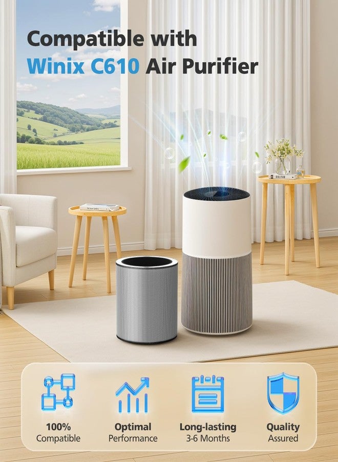 إيزينجو فلتر بديل C610 متوافق مع جهاز تنقية الهواء Winix C610، فلتر HEPA 3 في 1 مع كربون نشط وفلتر أولي، يقارن بالجزء رقم 1712-0121-00، عبوة من قطعتين - Image 3