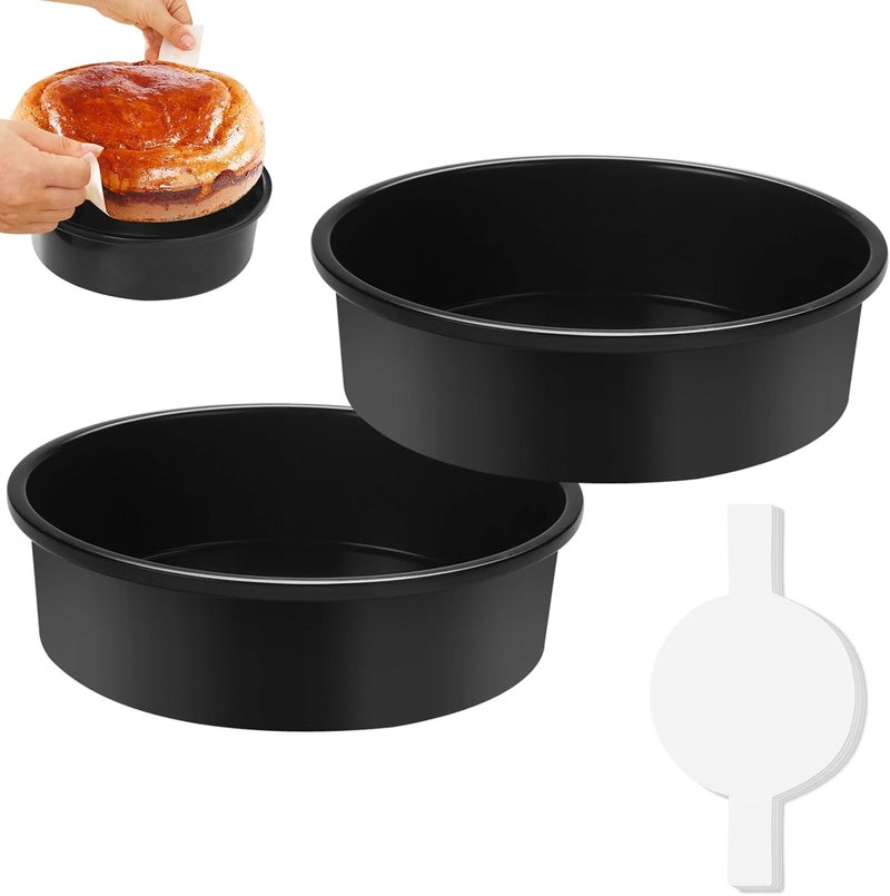 BakerChef 10 Inch Cake Pan Set of 2, Nonstick Round Cake Pans with 80 PCS Parchment Paper, Carbon Steel Layer Cake Baking Molds, Dishwasher Safe - Image 1