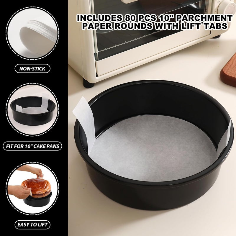 BakerChef 10 Inch Cake Pan Set of 2, Nonstick Round Cake Pans with 80 PCS Parchment Paper, Carbon Steel Layer Cake Baking Molds, Dishwasher Safe - Image 4
