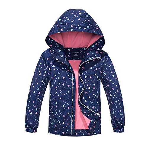 MGEOY Girls Rain Jacket Lightweight Waterproof Hooded Cotton Lined Raincoat Windbreaker for Kids Navy 10/12 - Image 1