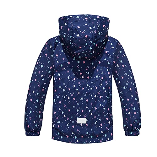 MGEOY Girls Rain Jacket Lightweight Waterproof Hooded Cotton Lined Raincoat Windbreaker for Kids Navy 10/12 - Image 2