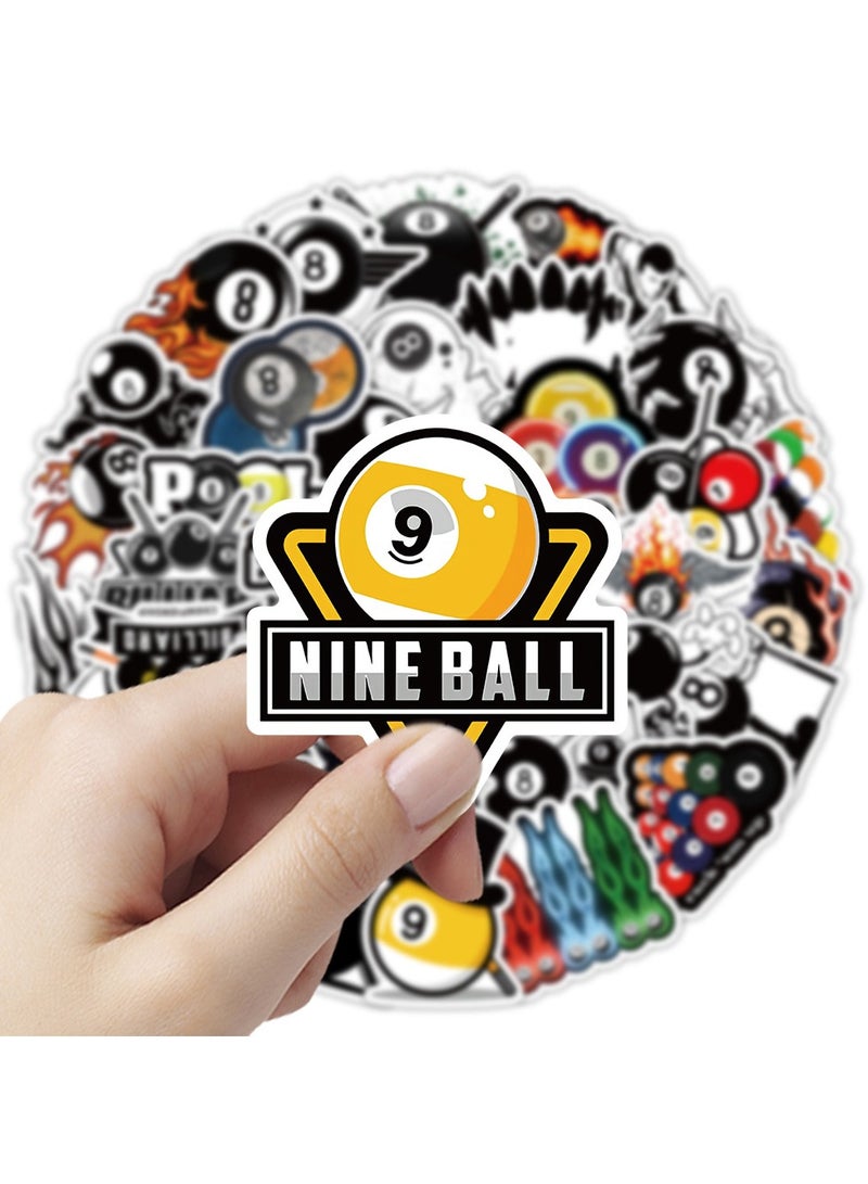 قوس قزح أورينبو ملصقات بلياردو 50 قطعة من الفينيل، ملصقات مضحكة للعبة البلياردو لزجاجة الماء والأمتعة والكمبيوتر المحمول ولوح التزلج والسيارات والهاتف والجيتار والخوذة والكمبيوتر وملصقات رياضية عصرية مقاومة للماء للأطفال والمراهقين - Image 2