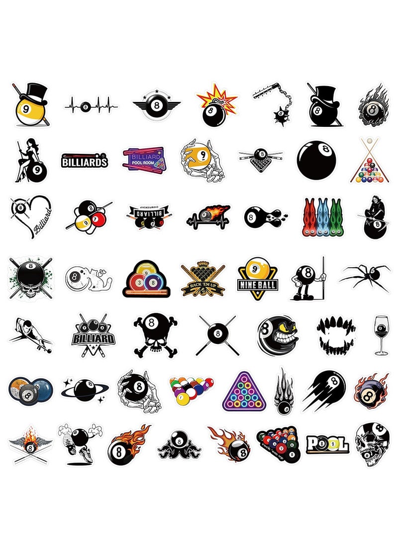قوس قزح أورينبو ملصقات بلياردو 50 قطعة من الفينيل، ملصقات مضحكة للعبة البلياردو لزجاجة الماء والأمتعة والكمبيوتر المحمول ولوح التزلج والسيارات والهاتف والجيتار والخوذة والكمبيوتر وملصقات رياضية عصرية مقاومة للماء للأطفال والمراهقين - Image 3