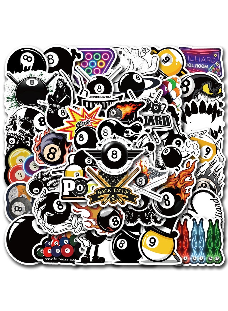 قوس قزح أورينبو ملصقات بلياردو 50 قطعة من الفينيل، ملصقات مضحكة للعبة البلياردو لزجاجة الماء والأمتعة والكمبيوتر المحمول ولوح التزلج والسيارات والهاتف والجيتار والخوذة والكمبيوتر وملصقات رياضية عصرية مقاومة للماء للأطفال والمراهقين - Image 1