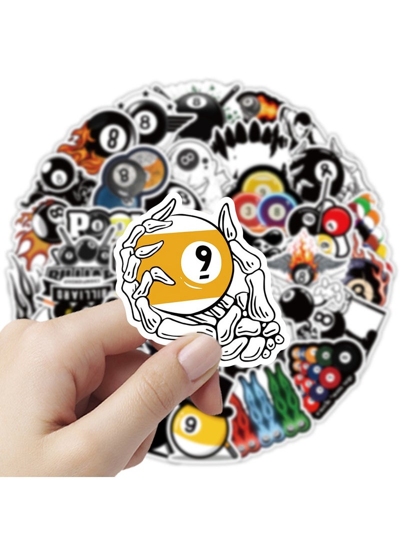 قوس قزح أورينبو ملصقات بلياردو 50 قطعة من الفينيل، ملصقات مضحكة للعبة البلياردو لزجاجة الماء والأمتعة والكمبيوتر المحمول ولوح التزلج والسيارات والهاتف والجيتار والخوذة والكمبيوتر وملصقات رياضية عصرية مقاومة للماء للأطفال والمراهقين - Image 4