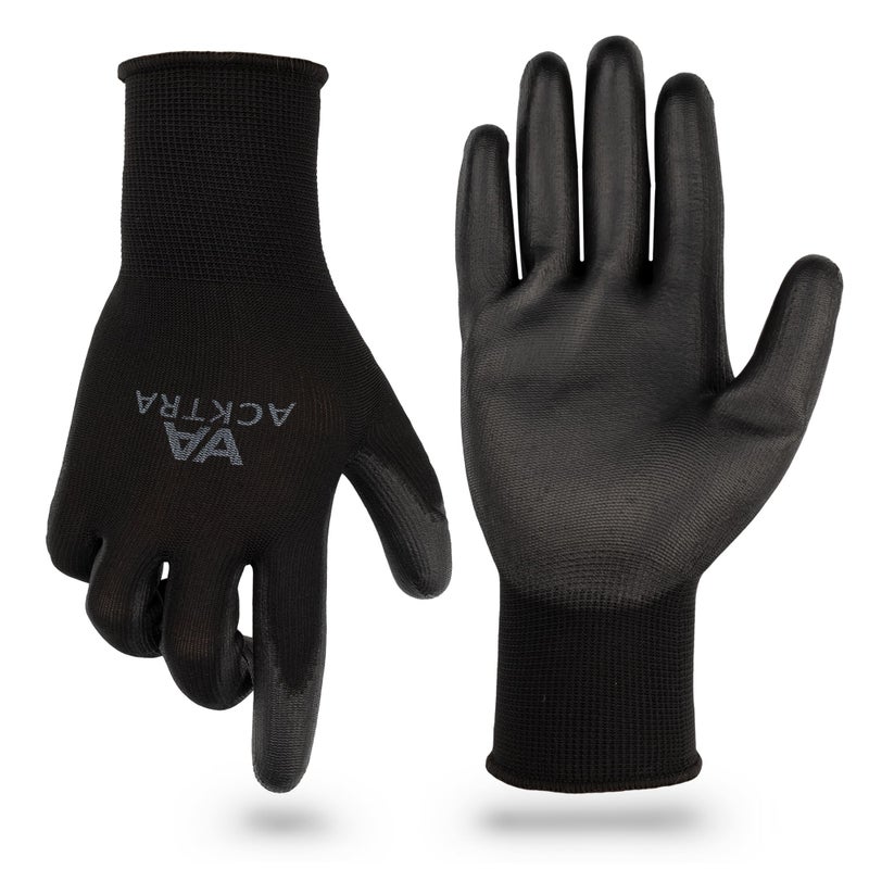 ACKTRA Ultra-Thin PU Safety WORK GLOVES 12 Pairs, WG002 Black/Black, Medium - Image 3