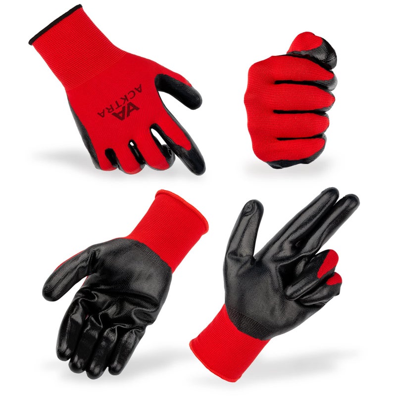 ACKTRA Ultra-Thin PU Safety WORK GLOVES 12 Pairs, WG002 Black/Black, Medium - Image 5