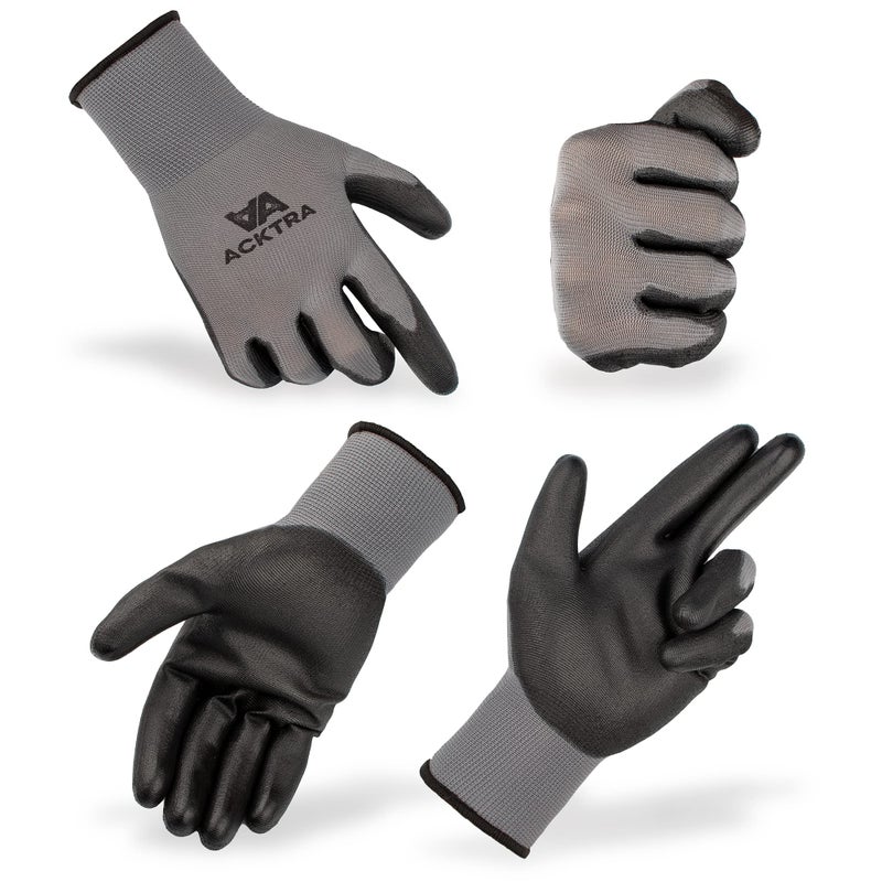 ACKTRA Ultra-Thin PU Safety WORK GLOVES 12 Pairs, WG002 Black/Black, Medium - Image 2