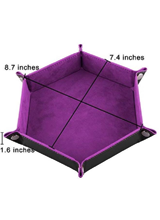 SIQUK 4 Pieces Dice Tray Dice Rolling Foldable Tray Hexagon Dice Holder Tray Pu Leather Holder For Dice Games Like Rpg, Dnd And Other Table Games, Violet, Coffee, Green And Red  - Image 3