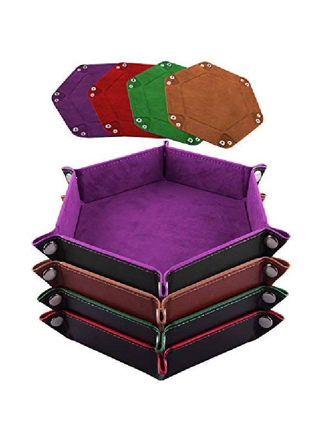 SIQUK 4 Pieces Dice Tray Dice Rolling Foldable Tray Hexagon Dice Holder Tray Pu Leather Holder For Dice Games Like Rpg, Dnd And Other Table Games, Violet, Coffee, Green And Red  - Image 1