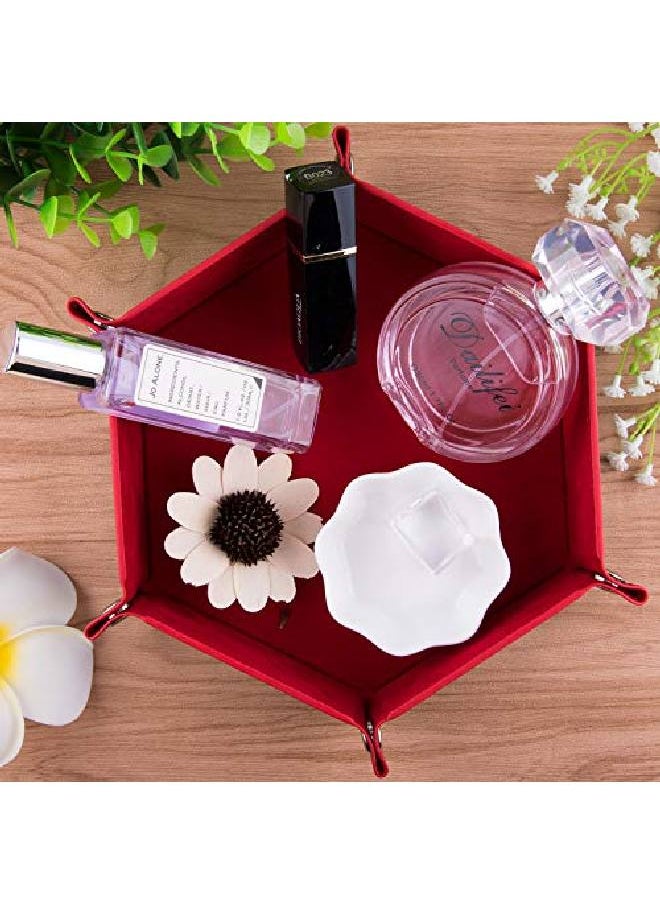 SIQUK 4 Pieces Dice Tray Dice Rolling Foldable Tray Hexagon Dice Holder Tray Pu Leather Holder For Dice Games Like Rpg, Dnd And Other Table Games, Violet, Coffee, Green And Red  - Image 5