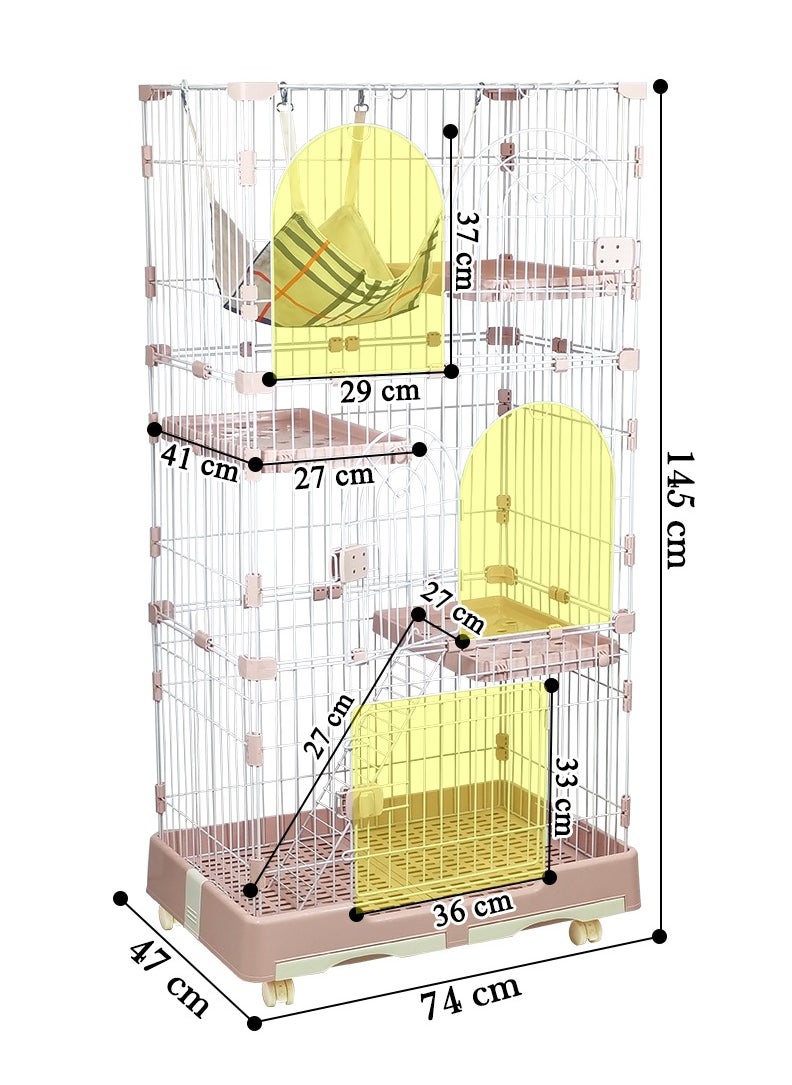 MAJIBAO - Cat cage with Hammock, Widened perch, Climbing ladder, Slide-out tray, and Universal wheels, Durable metal wire cat cage for Multiple indoor cats and kittens 145 cm (Pink) - Image 1