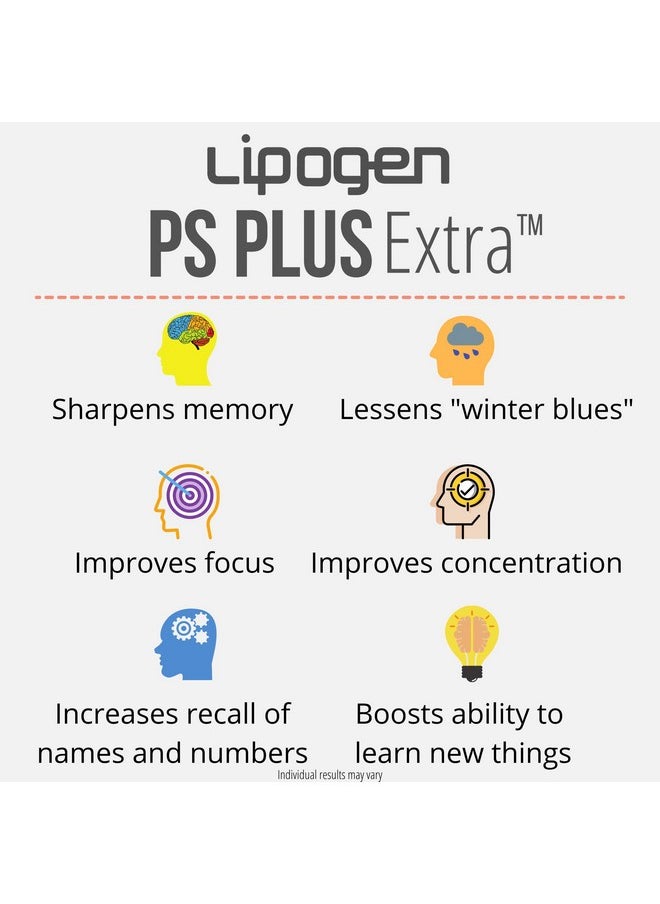 Lipogen - Ps Plus Extra: 60Softgels In 2Pack. Brain Supplement With Phosphatidylserine Nootropic Supports Memory Focus And Cognition Clinically Proven Extra 33% In Every Softgel - Image 1