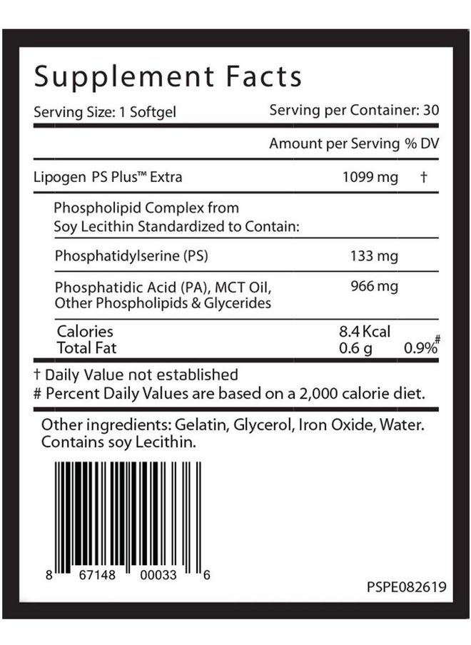 Lipogen - Ps Plus Extra: 60Softgels In 2Pack. Brain Supplement With Phosphatidylserine Nootropic Supports Memory Focus And Cognition Clinically Proven Extra 33% In Every Softgel - Image 1