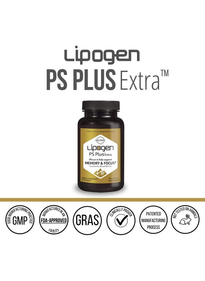 Lipogen - Ps Plus Extra: 60Softgels In 2Pack. Brain Supplement With Phosphatidylserine Nootropic Supports Memory Focus And Cognition Clinically Proven Extra 33% In Every Softgel - Image 1