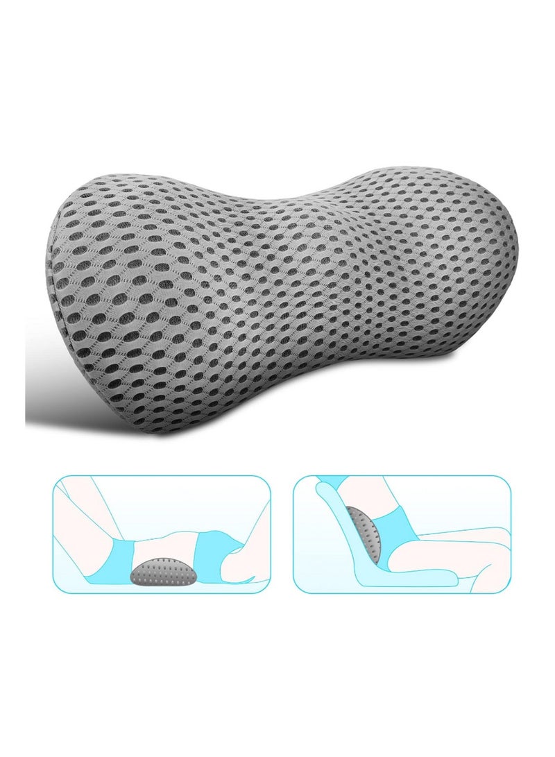 Red Leaf Memory Foam Lumbar Support Pillow for Lower Back Pain Relief, Ergonomic Back Cushion for Office Chair, Car Seat, Recliner and Bed, Breathable 4D Mesh Cover – Grey - Image 1