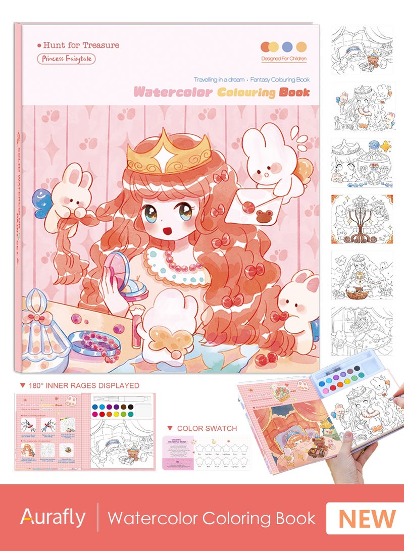 أورافلي مجموعة كتب تلوين مائية محمولة - سلسلة البحث عن الكنز للأميرة مع طلاء وفرشاة مدمجين للاستمتاع بالإبداع أثناء التنقل، مثالية للتعبير الفني والتعلم للأطفال - ورق سميك، تصميم صفحة واحدة، مع وظيفة الإشارة المرجعية، وسهلة السفر، مثالية لأعياد الميلاد والعطلات والهدايا الموسمية - Image 1