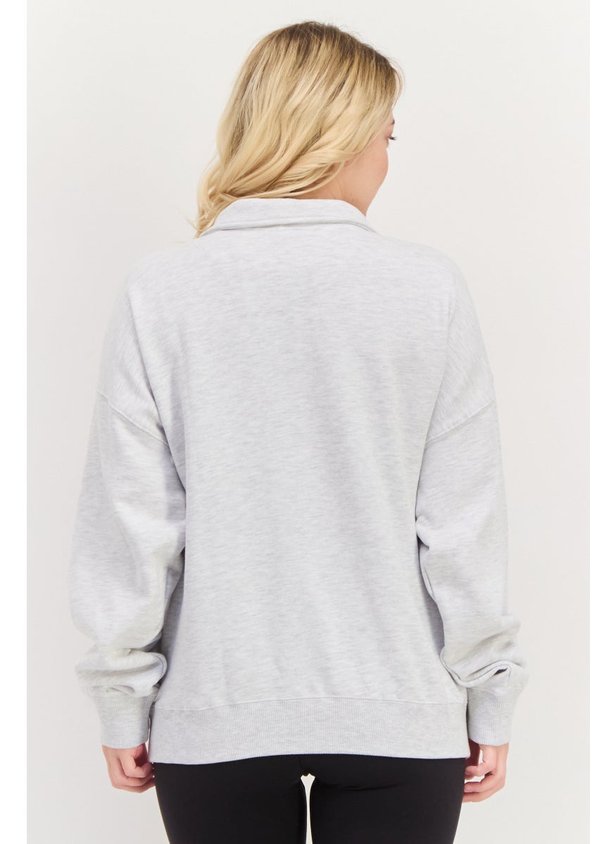 X-Girl Women Turtle Neck Embraided Logo Long Sleeves Sweatshirt, Grey  - Image 3