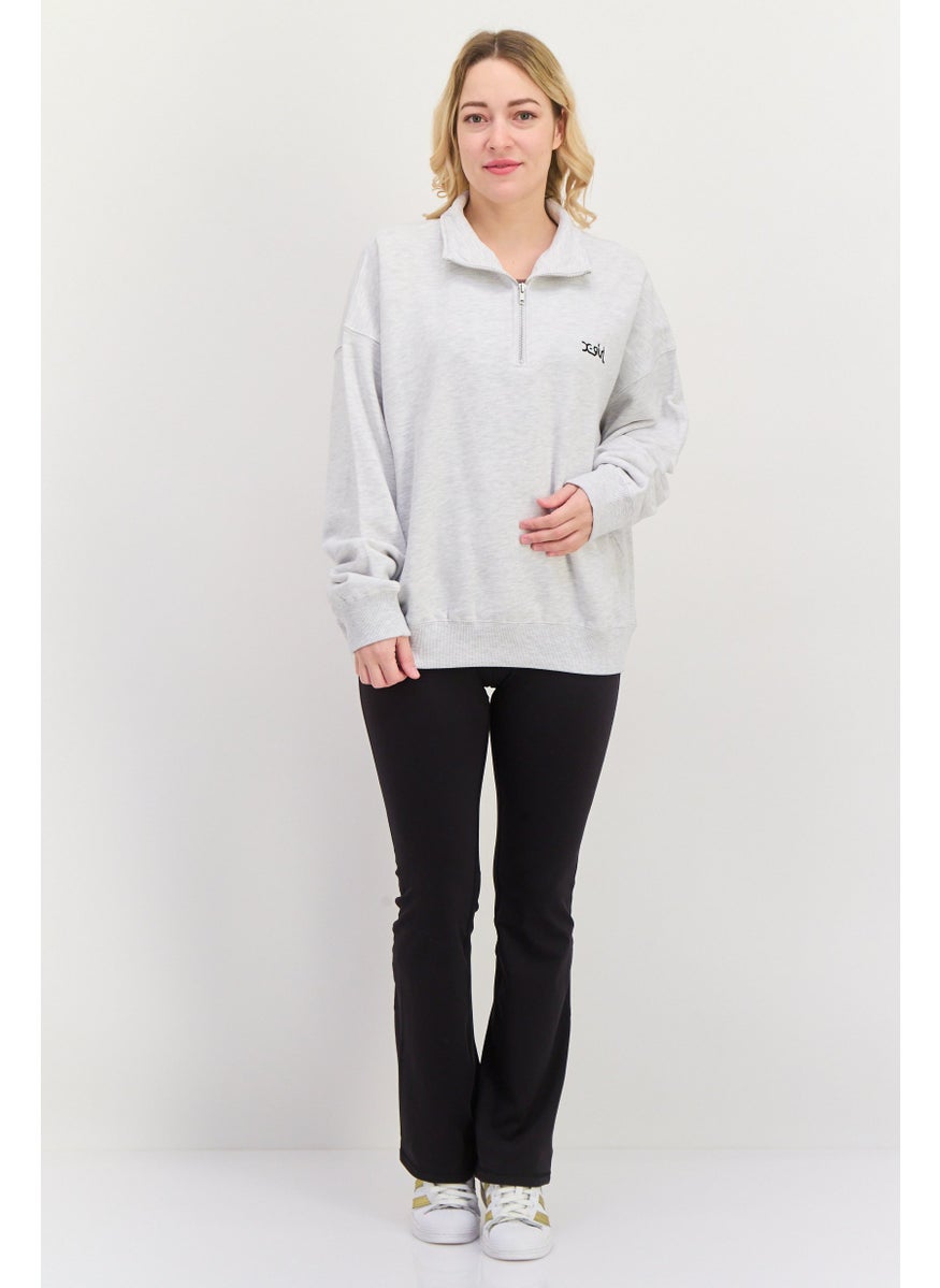 X-Girl Women Turtle Neck Embraided Logo Long Sleeves Sweatshirt, Grey  - Image 4