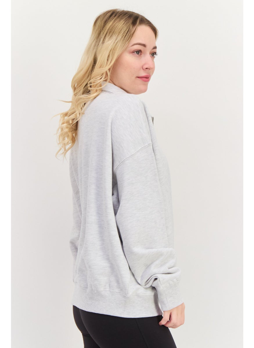 X-Girl Women Turtle Neck Embraided Logo Long Sleeves Sweatshirt, Grey  - Image 2