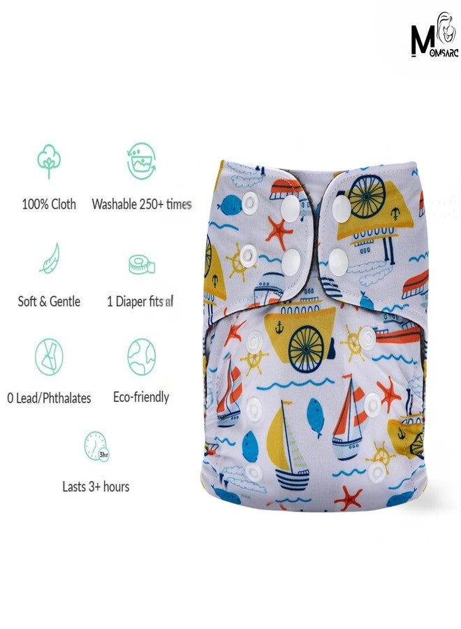 MOMSARC Premium Cotton Printed Cloth Diapers | Hosiery Cloth Padded Reusable Nappy + 1 Insert Pad | 4-Layer Super Washable and Reusable Langot | (0-3 Years,Sea Grey,Pack of 1) - Image 5