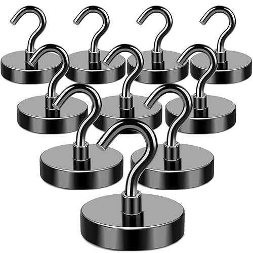 MIKEDE Black Magnetic Hooks Heavy Duty 170LB Strong Neodymium Magnets for Refrigerator Magnetic Hooks with Epoxy Coating for Hanging Magnets with Hooks for Cruise Home Workplace 10 Pack - Image 1
