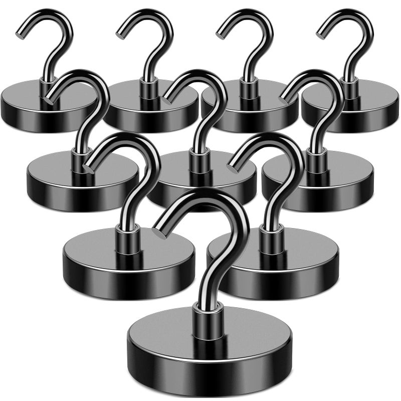 MIKEDE Black Magnetic Hooks Heavy Duty 170LB Strong Neodymium Magnets for Refrigerator Magnetic Hooks with Epoxy Coating for Hanging Magnets with Hooks for Cruise Home Workplace 10 Pack - Image 2