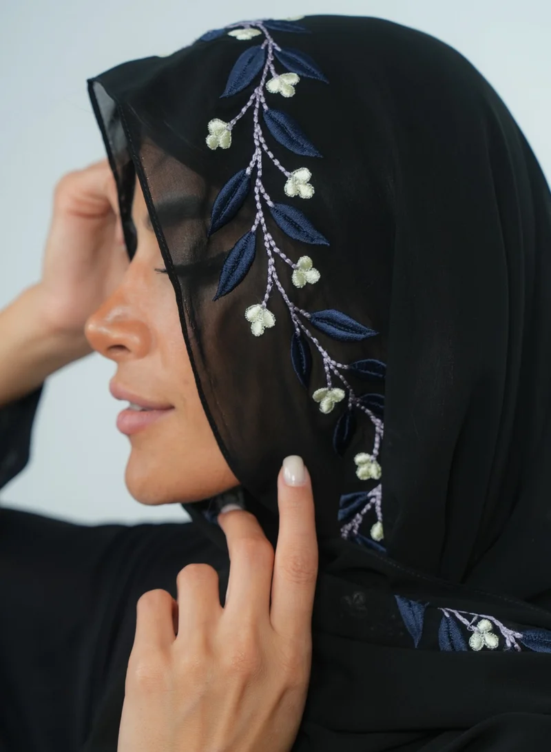 Rosette Abaya  Embellishment Abaya with Embroidery Design with matching Shela for Women | Best Price UAE