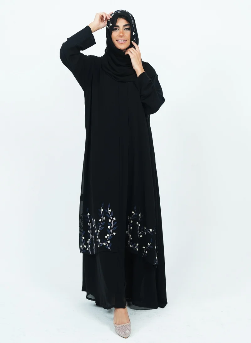 Rosette Abaya  Embellishment Abaya with Embroidery Design with matching Shela for Women | Best Price UAE