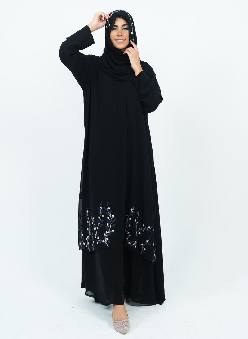 روزيت عباية عباية مطرزة بتصميم التطريز مع شيلة مطابقة - Image 4