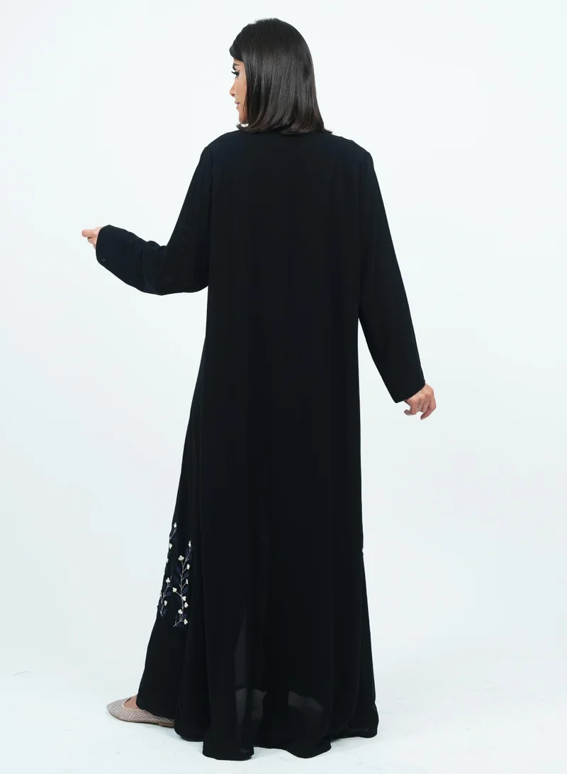 Rosette Abaya  Embellishment Abaya with Embroidery Design with matching Shela for Women | Best Price UAE
