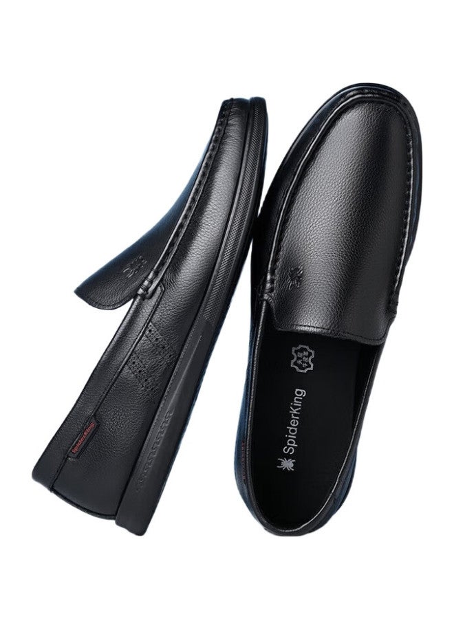 Spider King Fashion Casual Leather Shoes Lightweight And Comfortable Loafers Slip-On Driving Shoes Breathable Peas Shoes Black Size 41 - Image 3