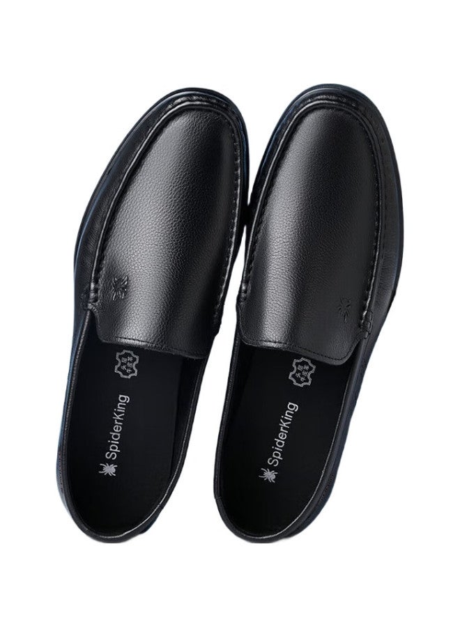 Spider King Fashion Casual Leather Shoes Lightweight And Comfortable Loafers Slip-On Driving Shoes Breathable Peas Shoes Black Size 41 - Image 2