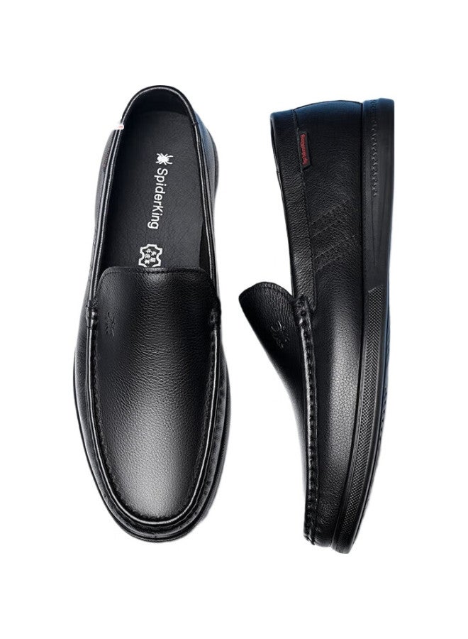 Spider King Fashion Casual Leather Shoes Lightweight And Comfortable Loafers Slip-On Driving Shoes Breathable Peas Shoes Black Size 41 - Image 1
