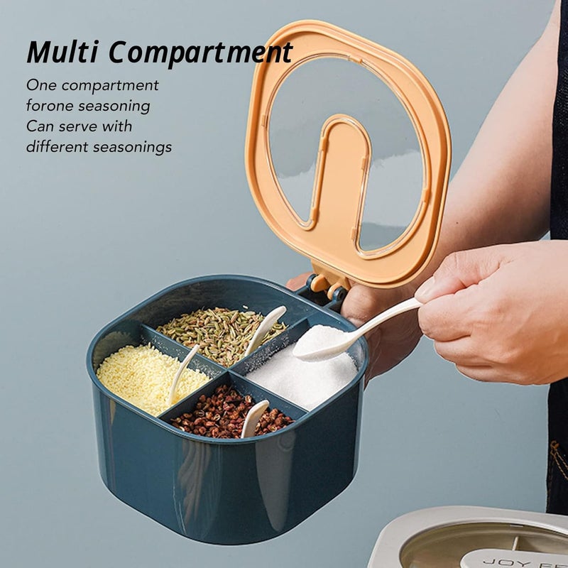 Baskety Seasoning Box with Lid and Spoon 4 Compartment Spice Pots with Handle for Household kitchen Multipurpose Masala Box Leakproof Spice Storage Container (White) - Image 5