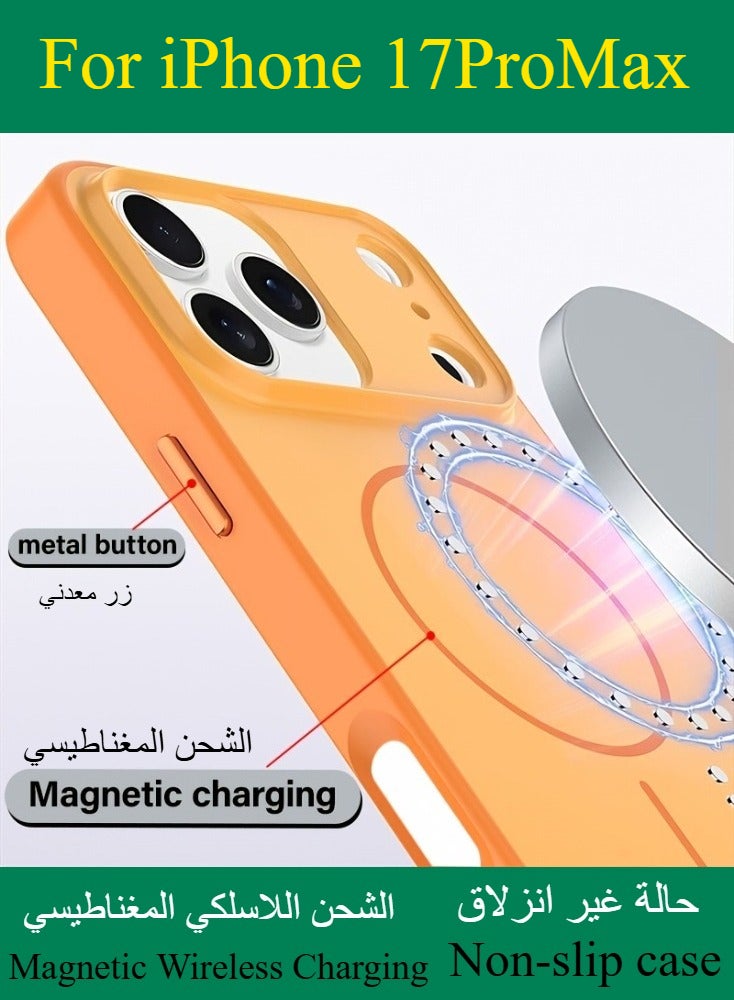 Dili Apple Grey Phone Case iPhone 17 Pro Max Luxury Color-Block Matte Magnetic Wireless Charging Phone Case - Shockproof Back Cover Compatible iPhone case Orange & Blue, Perfect Gift for Men & Women Non-slip case phone cover - Image 5
