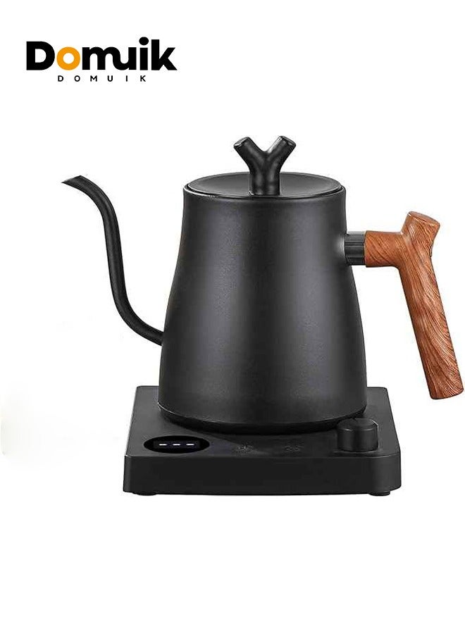 DOMUIK 1L 1000W electric gooseneck teapot, V60 coffee pot, hand-brewing pot, hot water pot, teapot, power knob with digital temperature display for temperature adjustment, automatic heat preservation, made of stainless steel  - Image 1