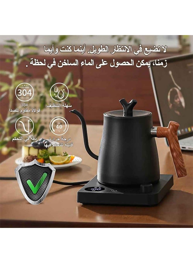 DOMUIK 1L 1000W electric gooseneck teapot, V60 coffee pot, hand-brewing pot, hot water pot, teapot, power knob with digital temperature display for temperature adjustment, automatic heat preservation, made of stainless steel  - Image 4