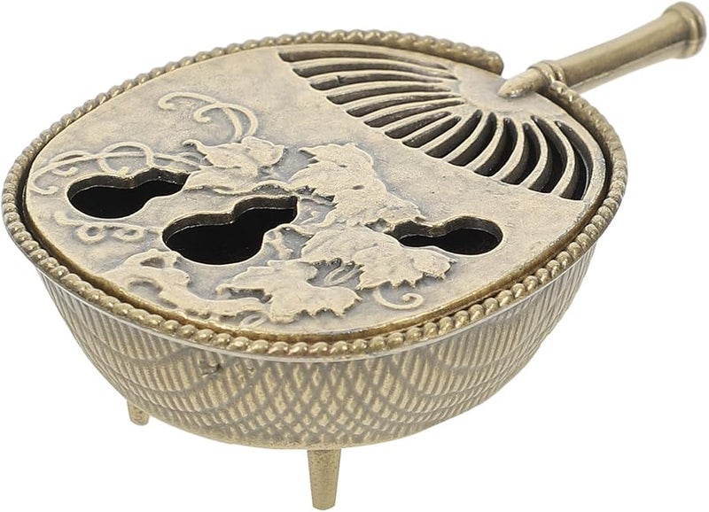 Mini Hollowed Brass Incense Burner with Lid for Sticks and Cones Home Meditation Office Use - Image 1