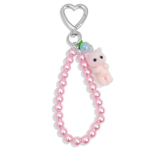Nalefow Cute Pink Keychain, Fuzzy Cat Keychain Aesthetic Y2K KeychainCharms Stylish KeychainsAccessories for Bag Charms Purse Gifts (1PCS Pink Pearl Cat) - Image 1