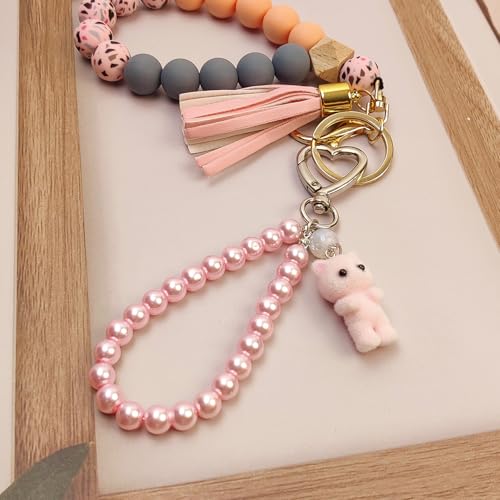 Nalefow Cute Pink Keychain, Fuzzy Cat Keychain Aesthetic Y2K KeychainCharms Stylish KeychainsAccessories for Bag Charms Purse Gifts (1PCS Pink Pearl Cat) - Image 5